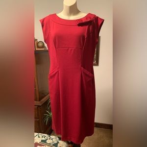 Like New Evan-Picone Red A-line Dress with cap sleeves and garnished with a bow.